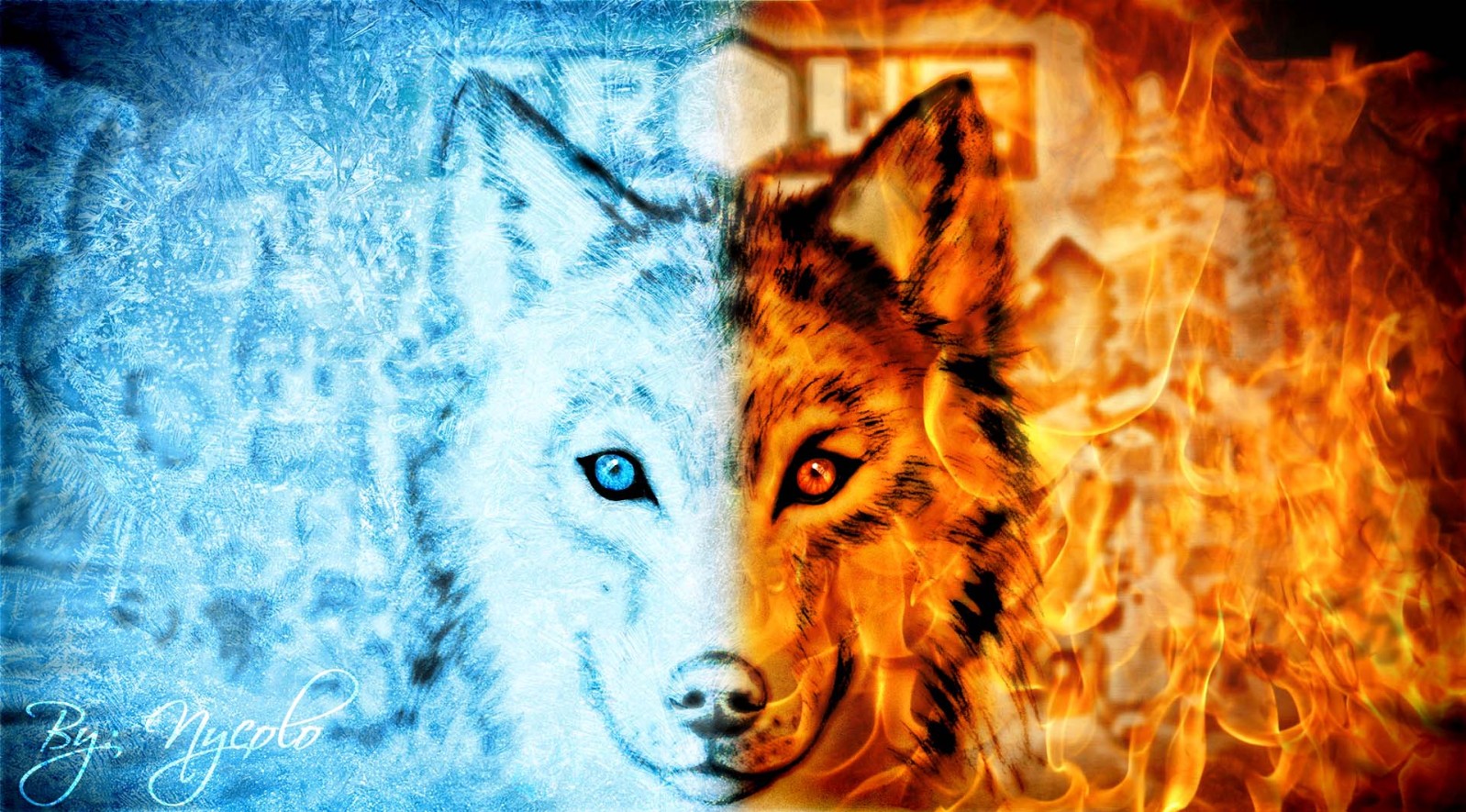 Digiwolf Ice and fire mix art - Art by Nycolo - Trovesaurus